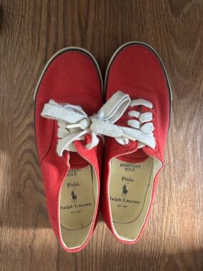 Polo by Ralph Lauren Red Canvas Sneakers with Cream Laces